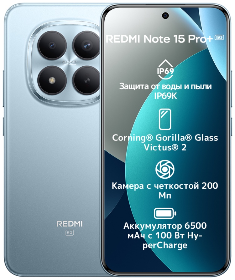 Смартфон Xiaomi Redmi Note 15 Pro+ 5G NFC 12 ГБ/512 ГБ голубой